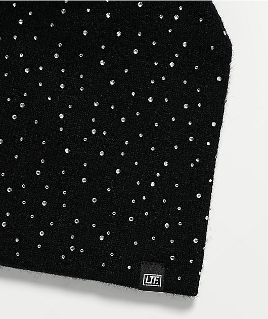 Learn To Forget Scattered Rhinestone Black Skully Beanie