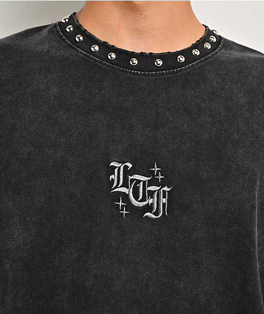 Learn To Forget Thrashed Studded Black Wash T-Shirt