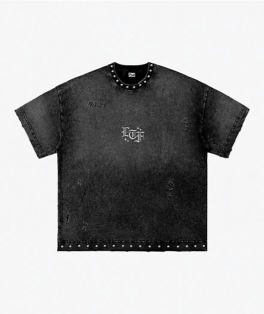 Learn To Forget Thrashed Studded Black Wash T-Shirt