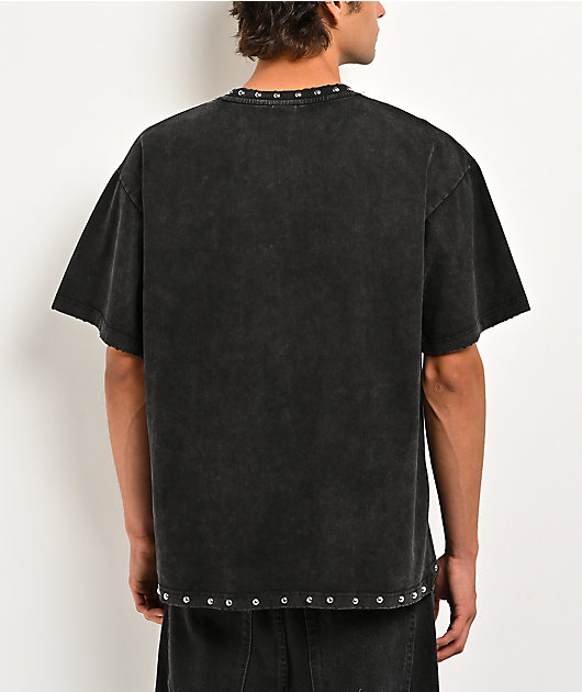 Learn To Forget Thrashed Studded Black Wash T-Shirt