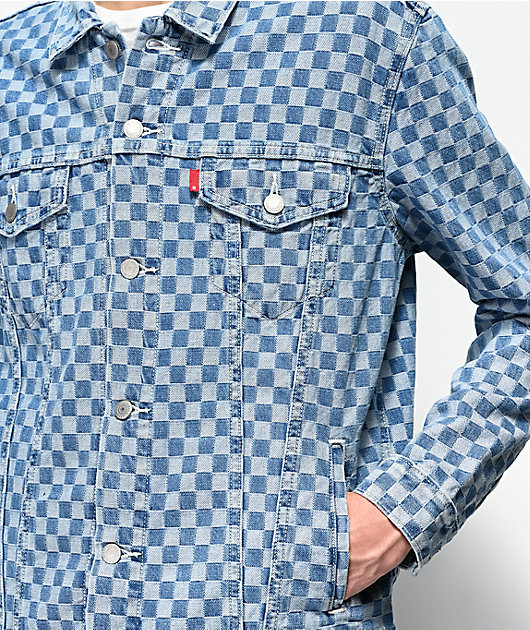 checkerboard denim jacket