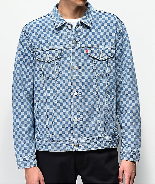 checkerboard denim jacket