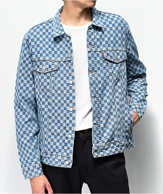 checkered denim jacket