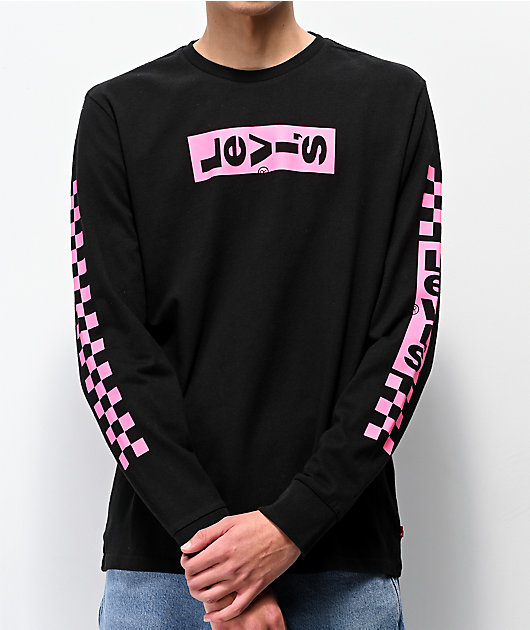 sin embargo Definición Oxidado Levis Boxtab Logo camiseta de manga larga negra y rosa