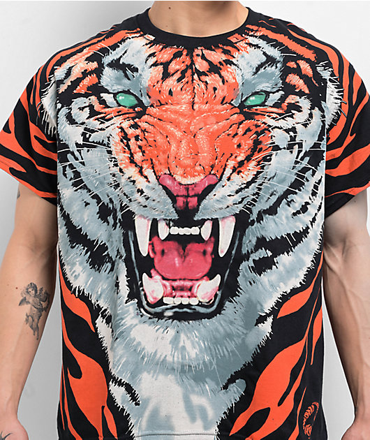Liquid Blue Tiger Black T-Shirt
