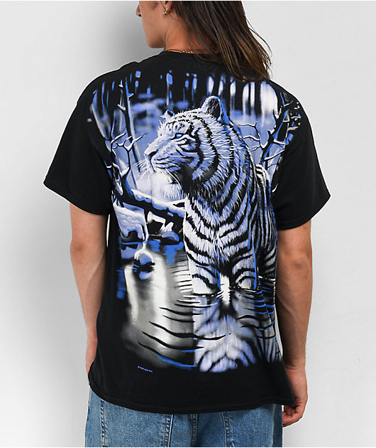 Liquid Blue White Tiger Black T-Shirt