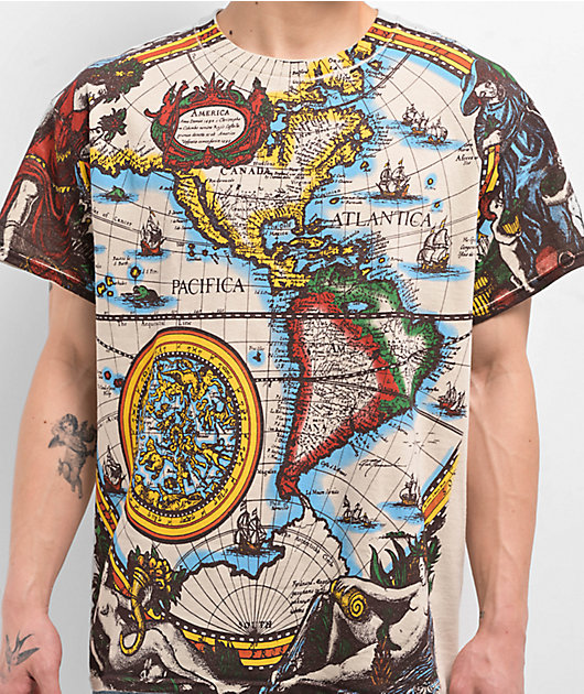 Liquid Blue World Map Natural T-Shirt