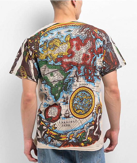 Liquid Blue World Map Natural T-Shirt