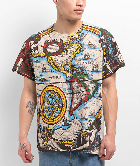 Liquid Blue World Map Natural T-Shirt
