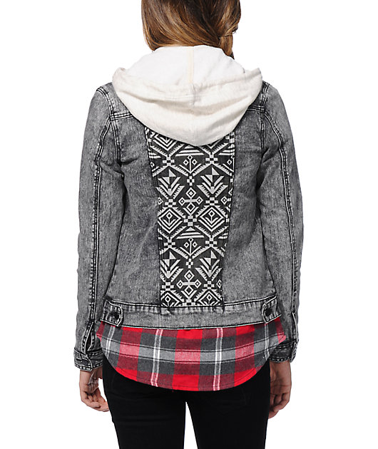 Lira Wild One Aztec Acid Wash Denim Jacket