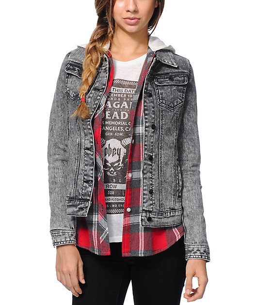 Lira Wild One Aztec Acid Wash Denim Jacket