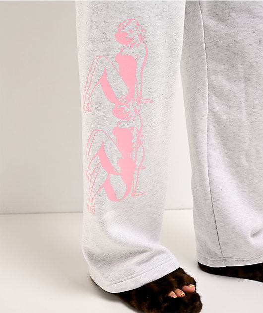 Lonely Ghost Text Me When You Get Lonely Heather Grey Wide Leg Sweatpants
