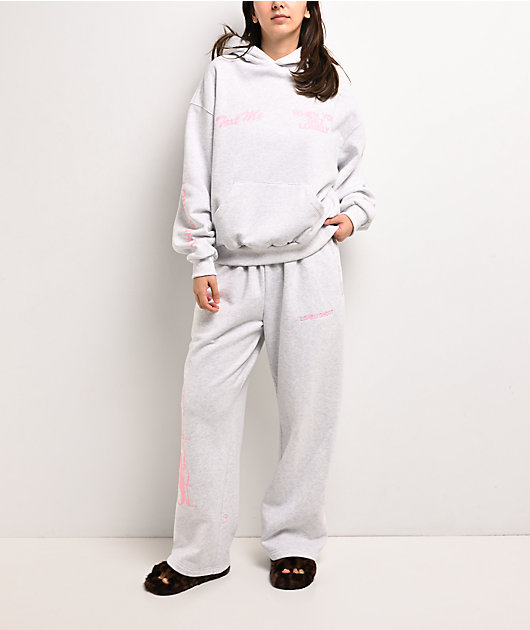 Lonely Ghost Text Me When You Get Lonely Heather Grey Wide Leg Sweatpants