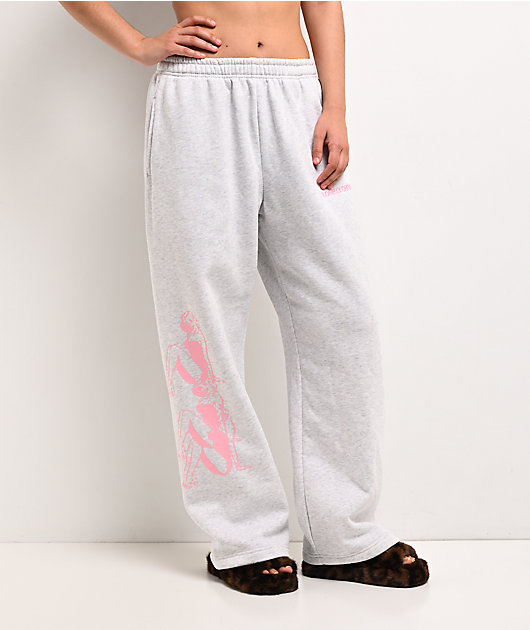 Lonely Ghost Text Me When You Get Lonely Heather Grey Wide Leg Sweatpants