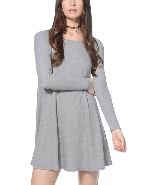 grey long sleeve t shirt dress