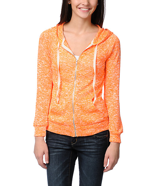 neon orange zip up hoodie