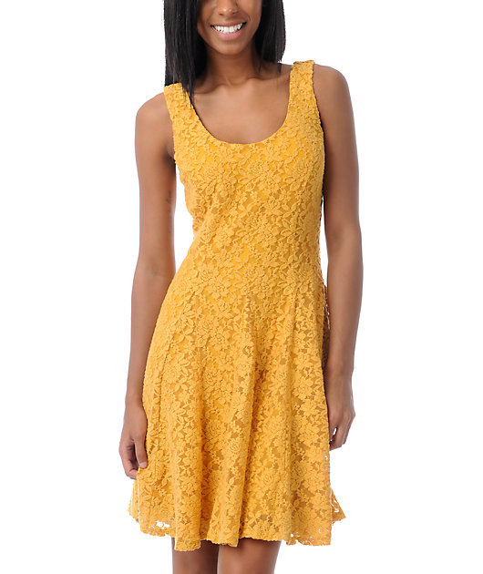 yellow lace skater dress