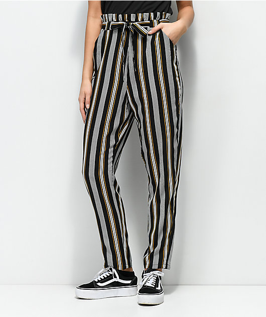 Love, Fire Shay Black & White Stripe Paper Bag Pants