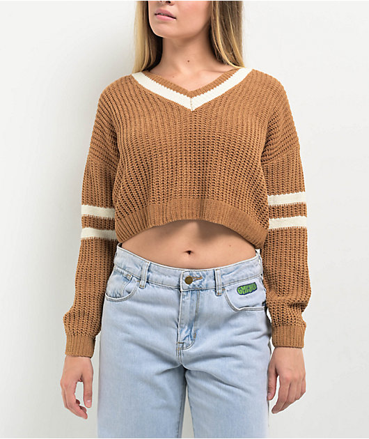 Love Knits NYC Brown V-Neck Crop Sweater | Zumiez Love Knits NYC Brown V-Neck Crop Sweater | Zumiez