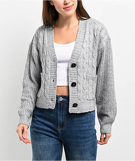 Love Knits NYC Grey Crop Cardigan | Zumiez
