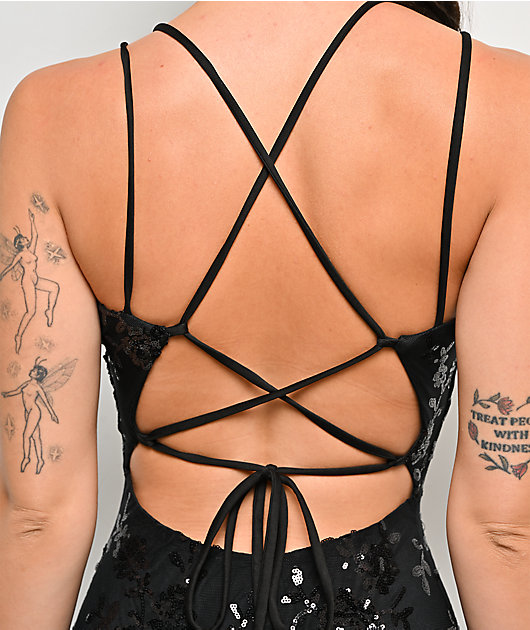 Lovesome Sequin Tie Back Black Dress