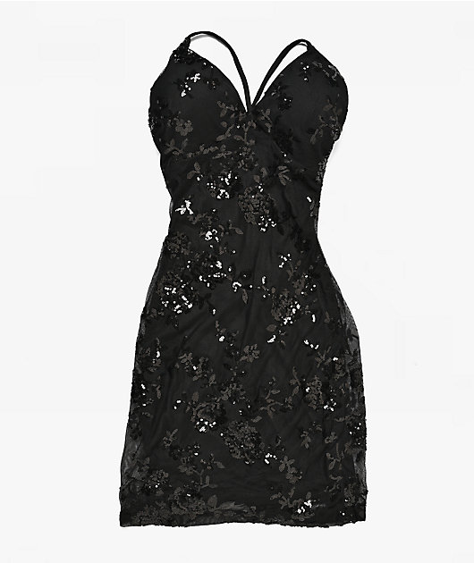 Lovesome Sequin Tie Back Black Dress