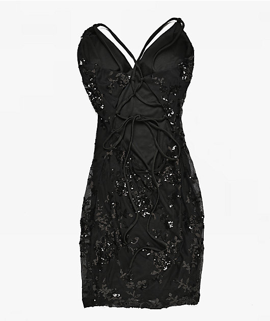 Lovesome Sequin Tie Back Black Dress