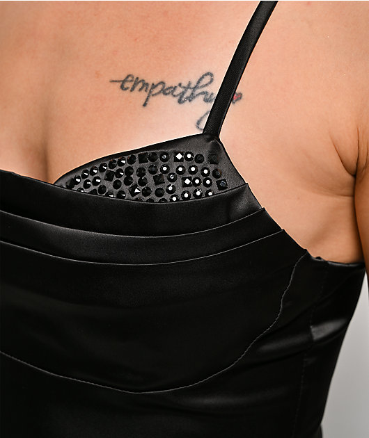 Lovesome Sweetheart Black Satin Dress