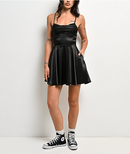 Lovesome Sweetheart Black Satin Dress