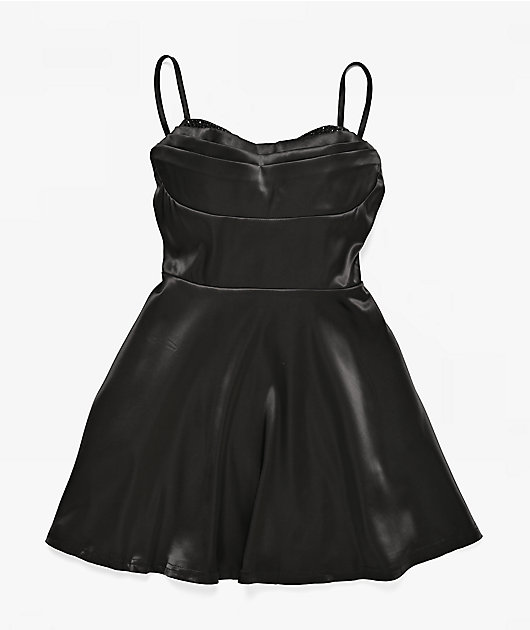 Lovesome Sweetheart Black Satin Dress