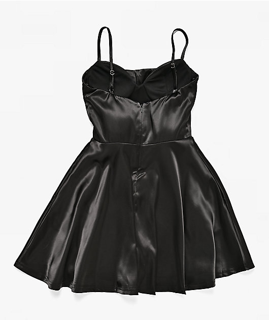 Lovesome Sweetheart Black Satin Dress