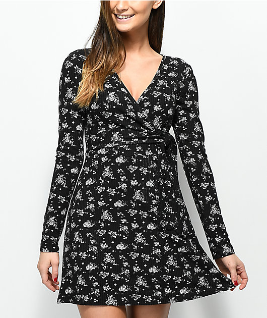 white floral long sleeve dress
