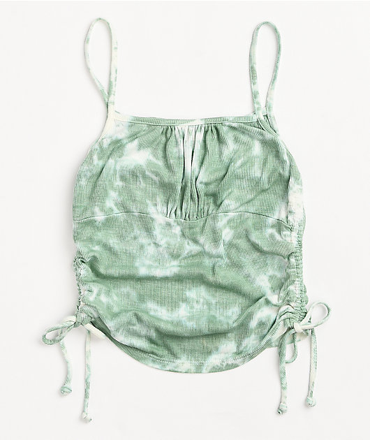 Lunachix Side Ruched Green Tie Dye Cami Tank Top