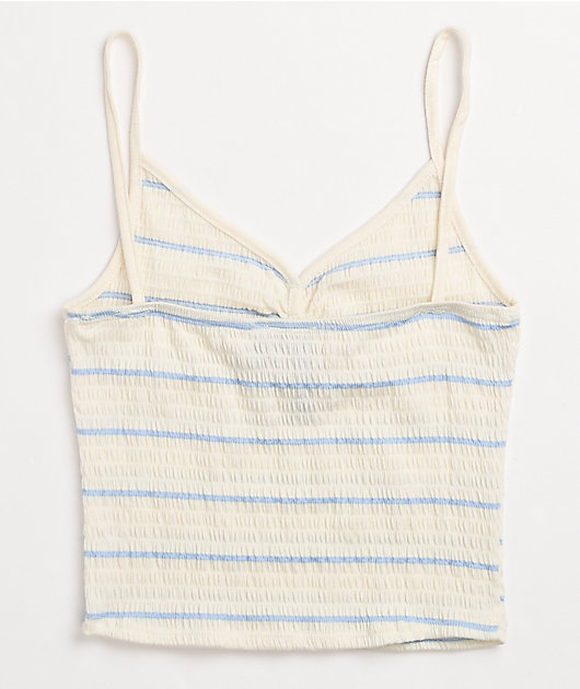 Lunachix Three Button White & Blue Stripe Cami Tank Top