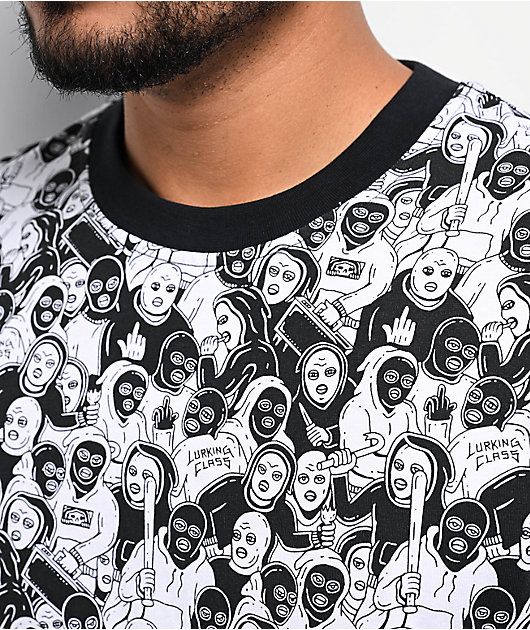 Lurking Class By Sketchy Tank Mob Black & White T-Shirt