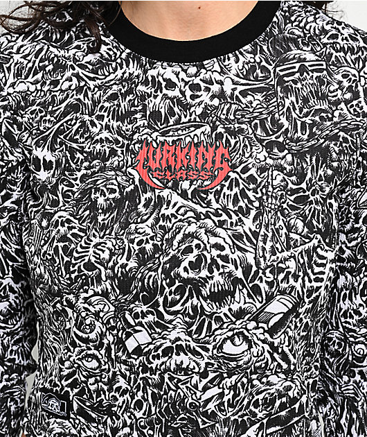 Lurking Class By Sketchy Tank x Stikker Madness Black & White Thermal Long Sleeve Crop T-Shirt