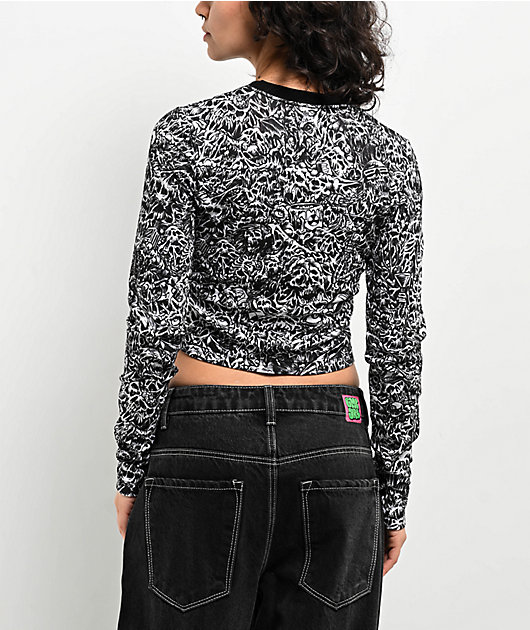 Lurking Class By Sketchy Tank x Stikker Madness Black & White Thermal Long Sleeve Crop T-Shirt