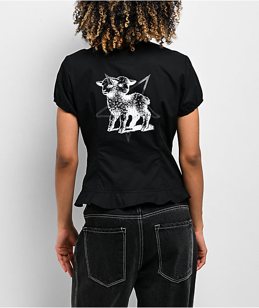 Lurking Class by Sketchy Tank Agnes Black Short Sleeve Button Up Corset Shirt