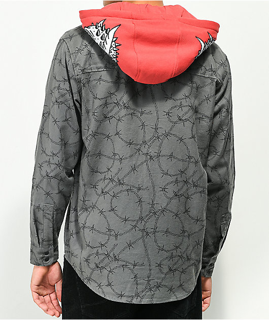 Lurking Class by Sketchy Tank Barb Grey Hooded Flannel Shirt