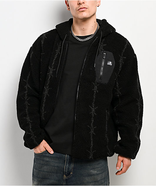 SKLILLSHIT パーカー Lurking Class by Sketchy Tank Barbed Black Sherpa Zip Hoodie | Zumiez
