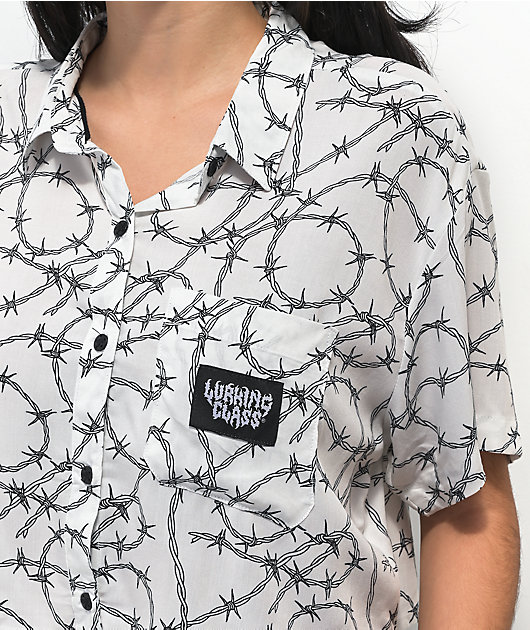 Lurking Class by Sketchy Tank Barbed Wire White Crop Woven Shirt 
