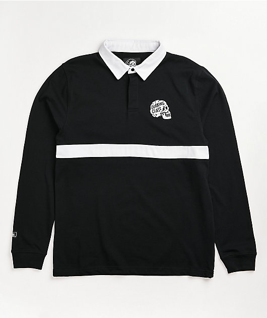 Lurking Class by Sketchy Tank Black & White Long Sleeve Polo Shirt