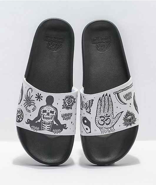 Lurking Class by Sketchy Tank Black & White Slide Sandals