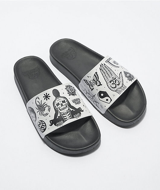 Lurking Class by Sketchy Tank Black & White Slide Sandals
