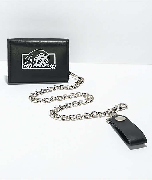 Long Biker Leather Chain Wallet - Cholo Skull - ShopperBoard