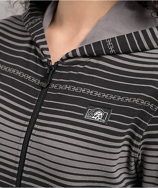 Lurking Class by Sketchy Tank Chain Stripe Black & Grey Zip Hoodie