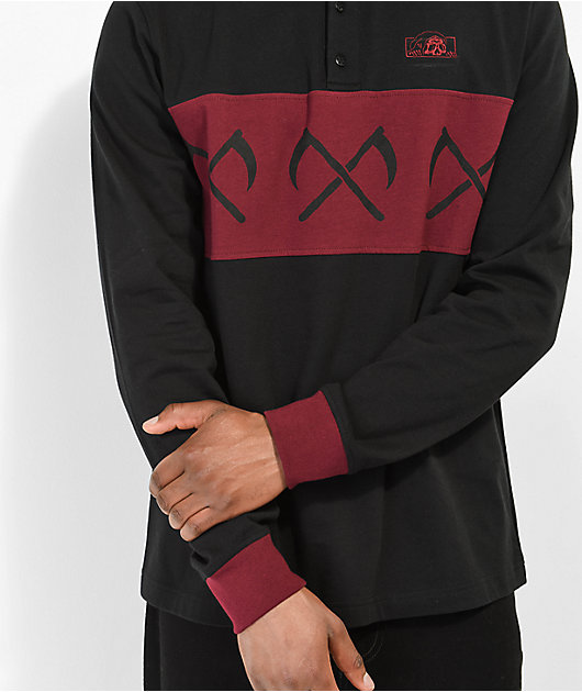 Lurking Class by Sketchy Tank Crossed Black & Burgundy Rugby Shirt