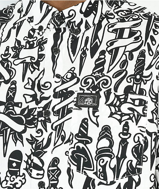 Lurking Class by Sketchy Tank Daggers Black & White Short Sleeve Button Up Shirt