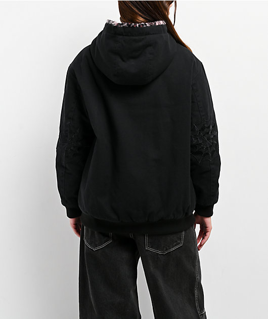 Lurking Class by Sketchy Tank Death Leopard Black & Pink Faux Fur Reversible Work Jacket