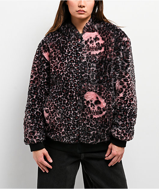 Lurking Class by Sketchy Tank Death Leopard Black & Pink Faux Fur Reversible Work Jacket